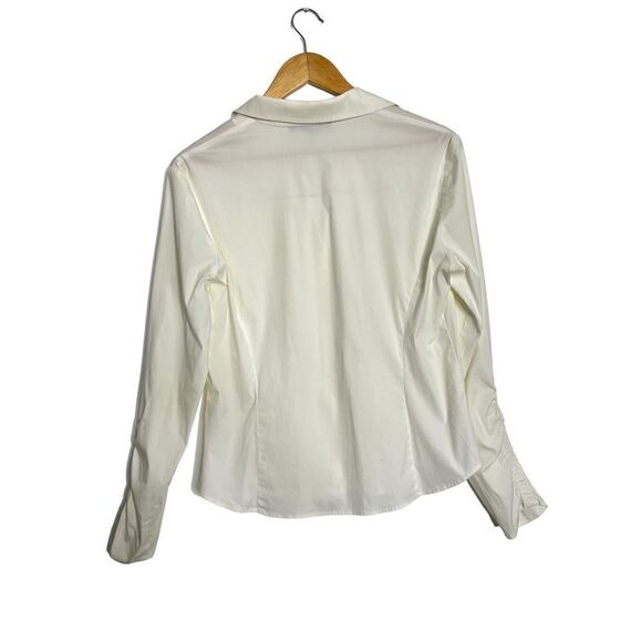 Lafayette 148 white 3/4 ruched sleeve shirt sz 10 - Picture 4 of 6